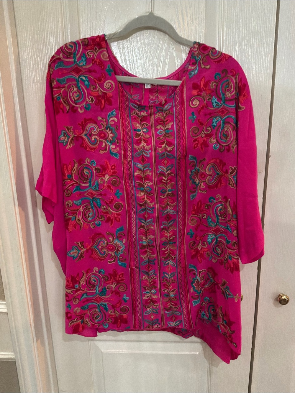 Umgee Hot Pink Embroidered V-Neck Tunic